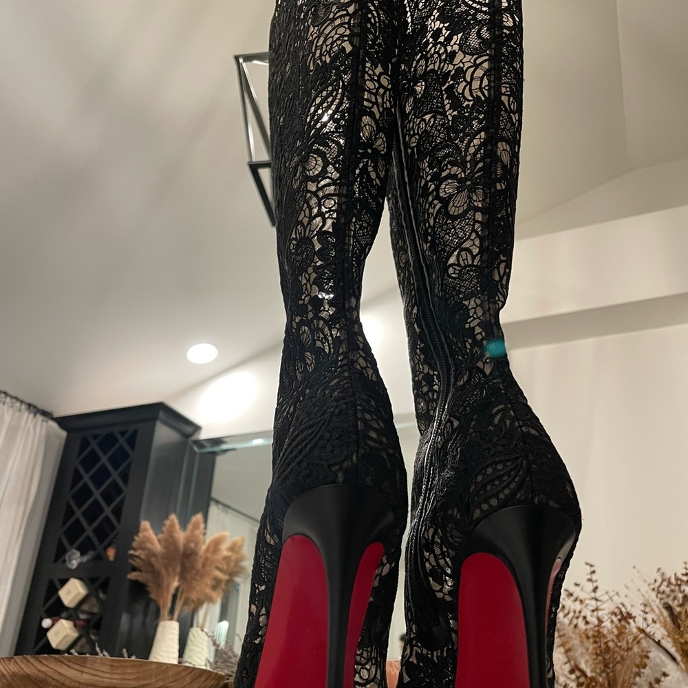 CHRISTIAN LOUBOUTIN New Tennissima Net Lace Red Sole Boot, Black - Picture 4 of 6
